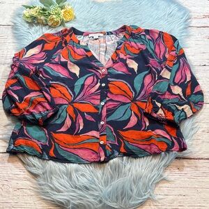 EVEREVE Greer Multi Color 3/4 Sleeve Floral Blouse sz S